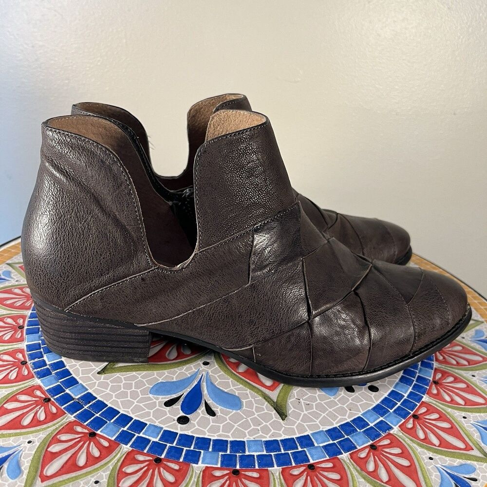 Seychelles Deep Sea Ankle Booties Womens Sz 10 Taupe Leather Woven Zipper